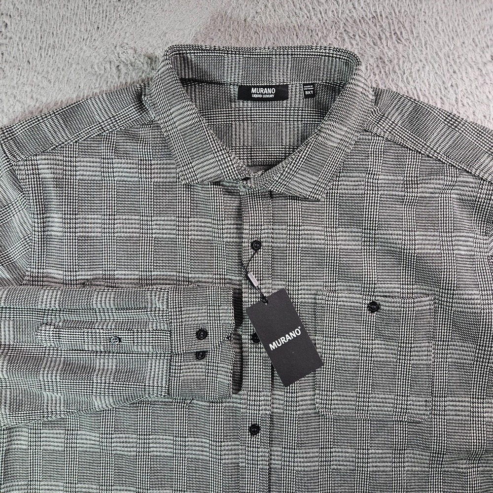 NEW‎ Murano Liquid Luxury Shirt Men 3XT Houndstooth Stretch Black White Thick